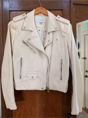 Womens Cream Moto Leather Jacket - Blank NYC